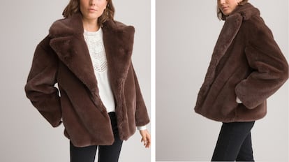 Short brown faux fur coat from La Redoute.