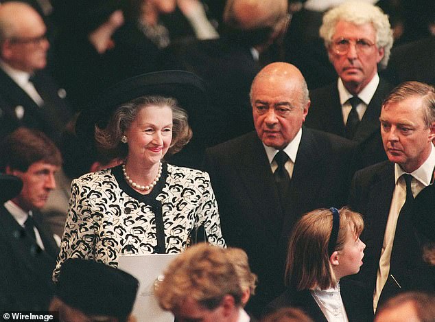 Rain with the now disgraced Mohammed Al Fayed, who attended Princess Diana's funeral in 1997