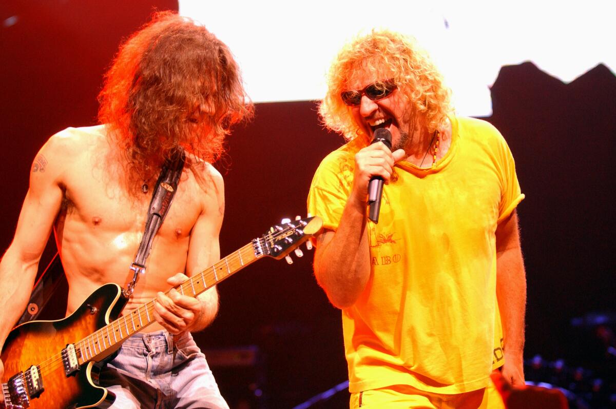 Eddie Van Halen and Van Halen's Sammy Hagar at the Staples Center