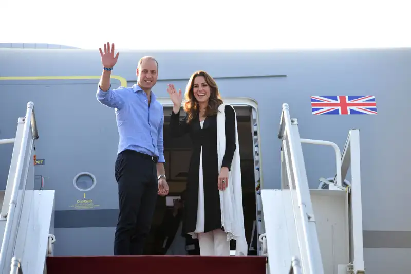 The Prince and Princess of Wales on a crown plane in Pakistan in 2018